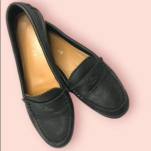 Coach Odette Classic Moccasin-Style Driving Loafers in Pebbled Black Leather
